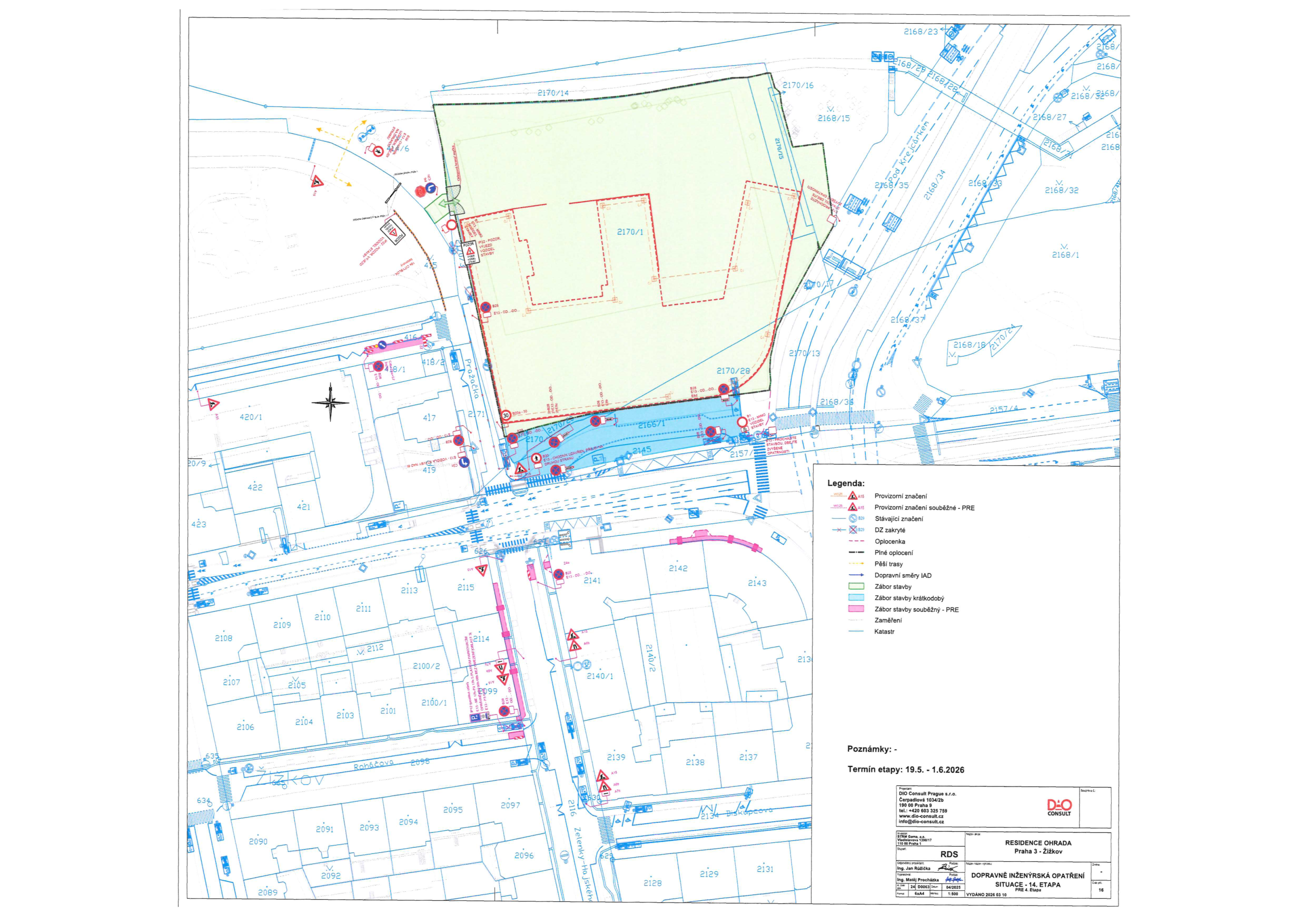 Dopravně-inženýrské situační schéma pro projekt Residence Ohrada v Praze 3 - Žižkov.