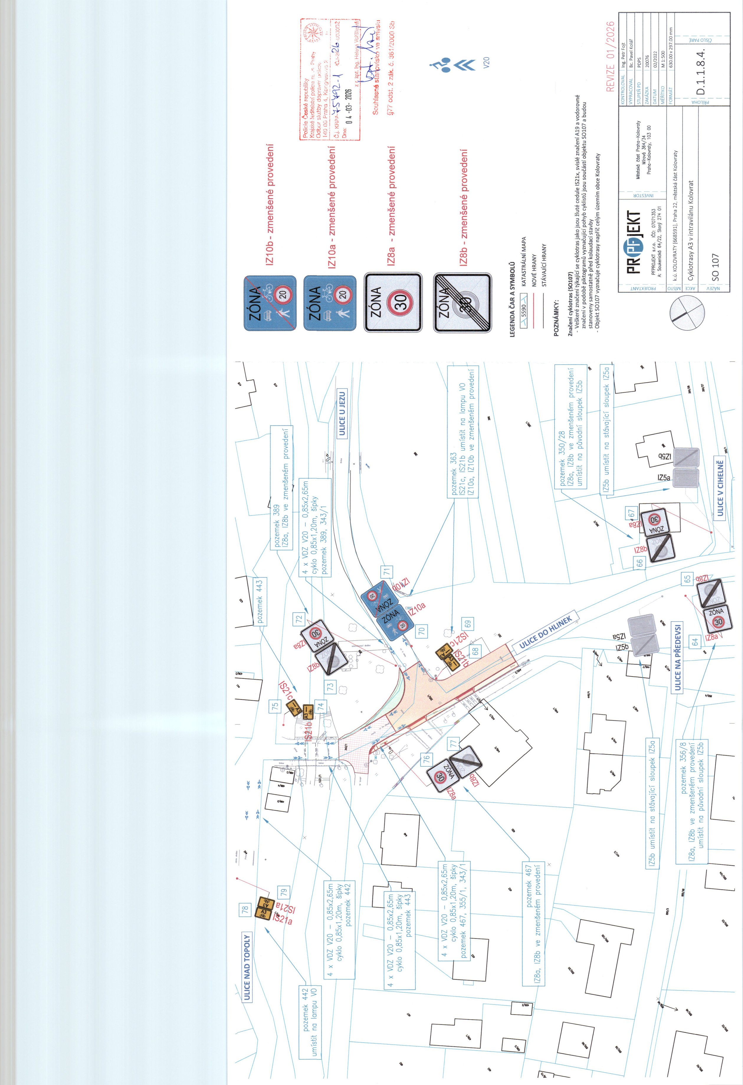 Koordinační situační výkres dopravního značení v ulicích Kolovrat.