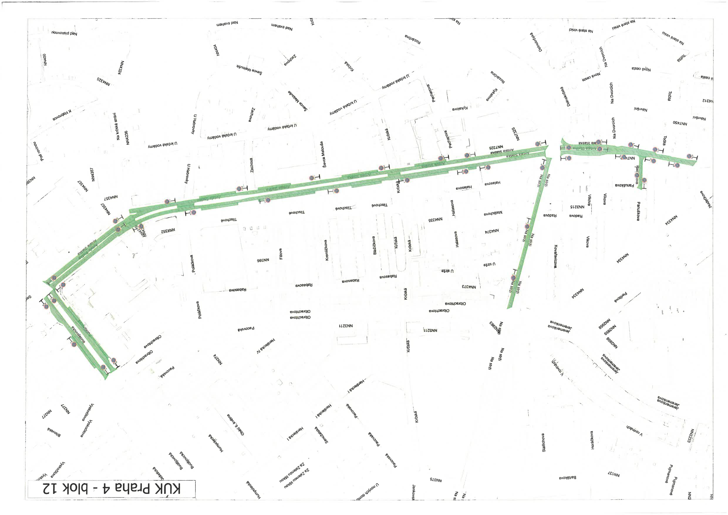 Koordinační situace dopravního značení v ulicích Prahy 4.