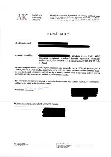 Plná moc udělená advokátní kanceláři Syrůčková, Pavlovský, Vaňková s.r.o. (se sídlem Plzeňská 232/4, 150 00 Praha 5 - Anděl) pro zastupování ve věci výkonu vla…