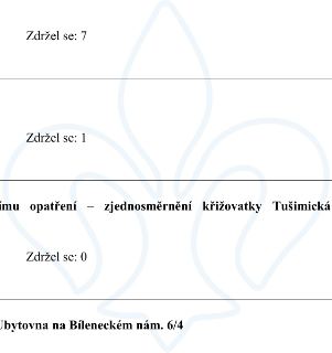 Výňatek z hlasování nebo zápisu z jednání: 'Zdržel se: 7', 'Zdržel se: 1', text '...ímu opatření – zjednosměrnění křižovatky Tušimická', 'Zdržel se: 0' a text…