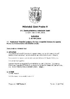 Návrh č. BJ 494/2026 pro 14. Zastupitelstvo městské části Praha 9 konané dne 09.06.2026. Předmět: Poskytnutí finanční podpory formou investiční dotace AC Spart…