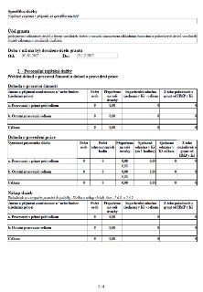 Stránka 5/8 formuláře žádosti o grant. Obsahuje následující sekce: Specifika služby (prázdné), Účel grantu: poskytování základních druhů a forem sociálních slu…