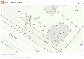 Katastrální mapa zobrazující parcelu č. 792/3 a okolní pozemky v k.ú. Prosek.