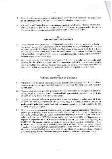 Strana 2 smlouvy o poskytnutí finančních prostředků. Obsahuje články: 1.3 a 1.4 (změna projektu), II. Splatnost finančních prostředků (2.1: převod 50 % do 20 d…