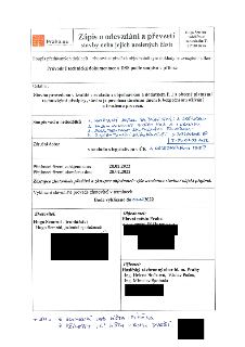 Zápis o odevzdání a převzetí stavby nebo jejich ucelených částí. Dodavatel: Hugo Semrád - truhlářství, Hodonínská 21, 617 00 Brno. Investor: Hlavní město Praha…