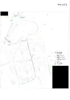 Situační výkres inženýrských sítí (pravděpodobně kanalizace/vodovod) s vyznačenými parcelními čísly (např. 1554/4, 1557/1, 1556, 1553/21, 1553/24, 151/543). V…