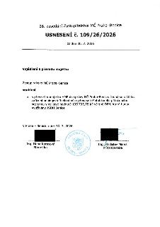 Usnesení č. 109/26/2026 z 26. zasedání Zastupitelstva MČ Praha-Benice ze dne 30. 3. 2026. Předmět: Vyjádření k převodu majetku. Zastupitelstvo MČ Praha-Benice…