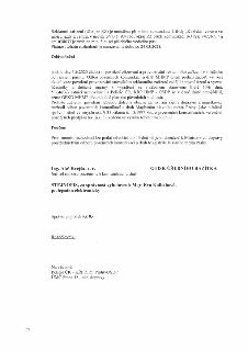 Naskenovaná stránka textového dokumentu (rozhodnutí): Reklamní zařízení (dále jen RZ) je umístěno při místní komunikaci I. třídy „Kbelská“ vpravo ve směru jízd…