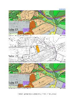 Dokument zobrazuje grafickou část odůvodnění změny územního plánu (ÚP) hl. m. Prahy č. Z 2861/00. Obsahuje tři mapové výřezy oblasti Praha 13: 1) 'Výkres č. 4…