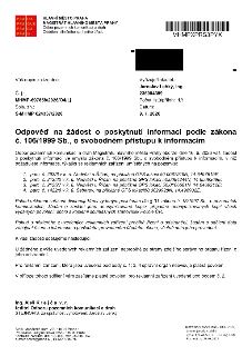 Odpověď na žádost o poskytnutí informací podle zákona č. 106/1999 Sb., o svobodném přístupu k informacím. Magistrát hlavního města Prahy, Odbor pozemních komun…