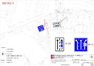 Plán dopravního značení (DETAIL 1) pro úpravu ulice Čimická. Obsahuje situační nákres s vyznačením stávajícího a nového vodorovného (VDZ) a svislého dopravního…