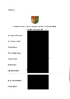 Příloha č. 1, Prezenční listina zasedání Zastupitelstva městské části Praha-Koloděje č. 26/2026 ze dne 17. 8. 2026. Seznam zastupitelů: Ing. Angela Morávková,…