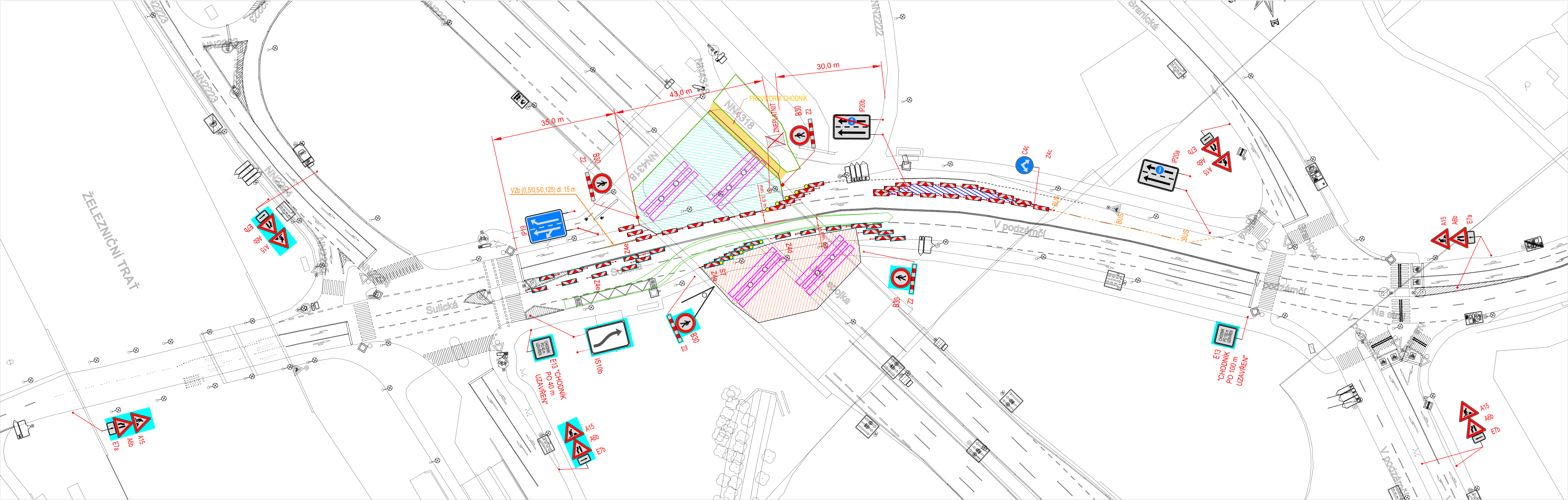 Dopravní plán pro přechodné značení stavby silniční komunikace.