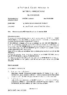 MĚSTSKÁ ČÁST PRAHA 21, MATERIÁL K PROJEDNÁNÍ, BJ/00372/2026. Zastupitelstvo městské části: ZMČ20. Jednání dne 21.09.2026. Předkládá: Ing. Michal Hazdra, staros…