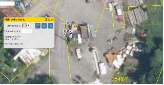 Výřez z katastrální mapy s ortofotomapou, parcela č. 3548/1. Nástroj pro měření plochy zobrazuje naměřené hodnoty: plocha 10,47 m², délka 18,96 m. V mapě jsou…