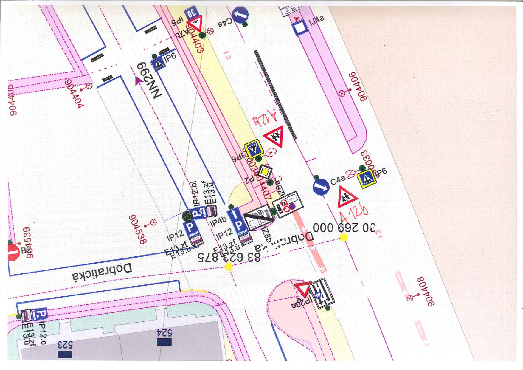 Koordinační situační výkres dopravního značení v ulici Dobratická.