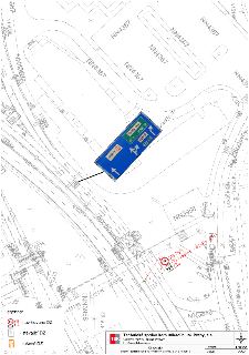 Technický výkres (situační nákres) pro snížení zatížitelnosti na mostním objektu Y 512 - detail 3. Dokument obsahuje: 1) Navrhované dopravní značení (DZ): znač…