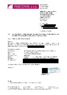 Naskenovaný textový dokument (dopis) společnosti FABIONN, s.r.o. ze dne 27.8.2024 adresovaný Magistrátu hl. m. Prahy, Odbor územního rozvoje. Věc: Doplnění žád…