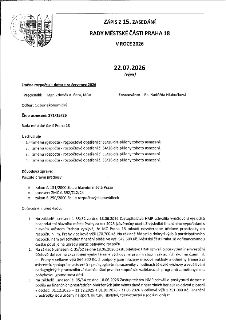 Zápis z 15. zasedání Rady městské části Praha 18 ze dne 22.07.2026. Předkládá: Mgr. Zdeněk Kučera, MBA, Zpracováno: Bc. Naděžda Hlubučková. Číslo usnesení: 271…