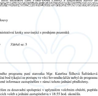 Naskenovaná stránka textového dokumentu: horní řádek je částečně nečitelný, text pokračuje 'mezi městskou částí Praha-Dolní Chabry a majitelkou staveb na...',…