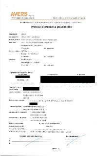 AVERS spol. s r.o. - Protokol o předání a převzetí díla, Stránka 1 z 2. Název stavby: U Hrušky. Adresa stavby: U Hrušky 31/15, 150 00 Praha 5. Předmět předání:…