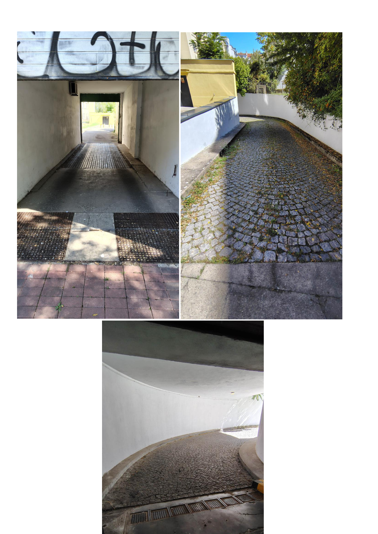 Fotografie příjezdové cesty do garáží/podzemního objektu.
