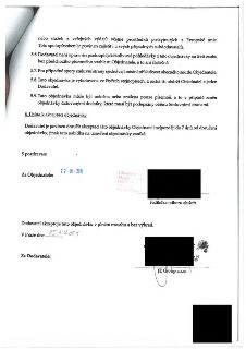 Naskenovaná stránka smlouvy / objednávky v češtině. Obsahuje text: 'nebo služeb z veřejných výdajů včetně prostředků poskytnutých z Evropské unie. Toto spolupů…