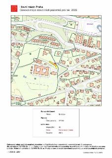 Hlavní město Praha, Cenová mapa stavebních pozemků pro rok 2023. Mapa zobrazuje oblast v katastrálním území Smíchov s vyznačenými cenami za metr čtvereční (nap…