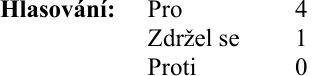 Výsledek hlasování: Pro 4, Zdržel se 1, Proti 0.