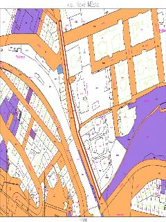 Katastrální mapa území k.ú. Nové Město. Mapa zobrazuje parcelní čísla pozemků, hranice parcel a okolní zástavbu. V mapě je červeně zvýrazněna linie (pravděpodo…
