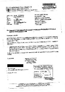 Úřední dopis Městské části Praha 12 ze dne 10. 3. 2022 adresovaný Hlavnímu městu Praze. Předmět: Stanovisko městské části Praha 12 k úplatnému nabytí id. podíl…