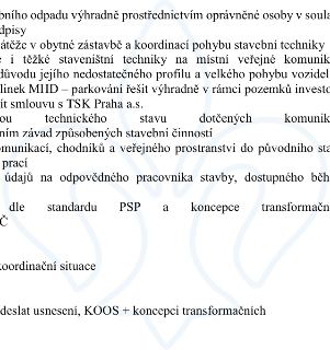 Naskenovaná stránka textového dokumentu týkajícího se stavební činnosti, odpadů a komunikací. Obsahuje následující fragmenty textu: 'bného odpadu výhradně pros…
