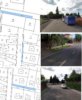 Sada výřezů katastrální mapy a fotografií lokality. V mapových výřezech jsou patrná čísla parcel: 3814/5, 3421/7, 3748/7, 3748/6, 3748/8, 3891, 3890, 3895, 389…