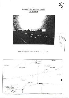 Praha 13 Rozvadovská spojka sm. centrum. Schema předpokládaného umístění 2 ks RP 5.1 x 2.4 m. Fotografie silnice s dopravními značkami a podkladová mapa ukazuj…
