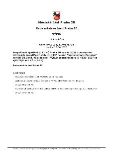 Výpis z 135. schůze Rady městské části Praha 20 ze dne 25.06.2026, číslo RMC/135/11/0335/26. Předmětem je rozpočtové opatření č. 31 MČ Praha 20 na rok 2026, kt…