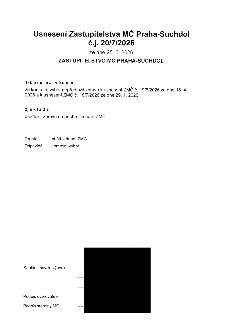 Usnesení Zastupitelstva MČ Praha-Suchdol č.j. 20/7/2026 ze dne 25. 6. 2026. 1) bere na vědomí, že kontrolní výbor nepředložil zprávu k usnesení ZMČ č. 19/6/202…
