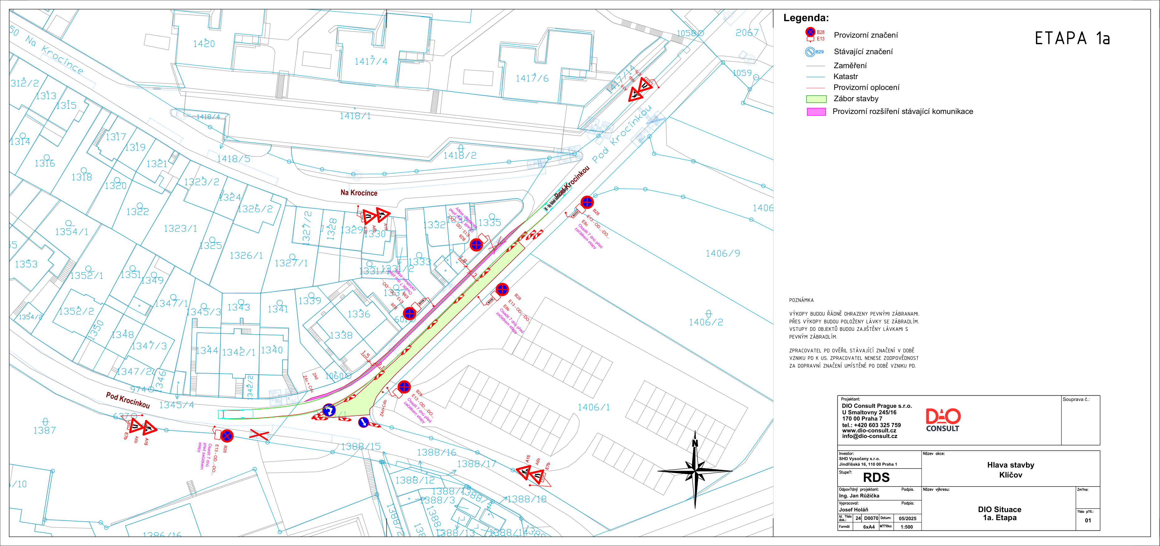 Situační plán dopravního značení (DIO) pro stavbu v lokalitě Pod Krocínkou.