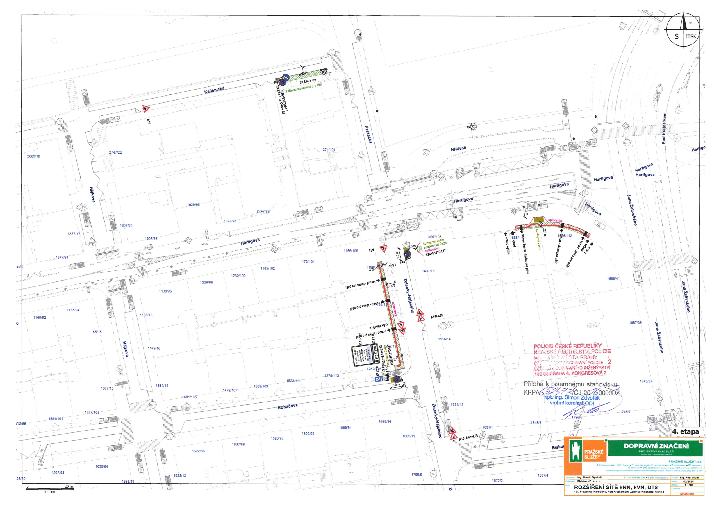 Situační nákres dopravního značení pro 4. etapu výstavby rozšiřování sítě.