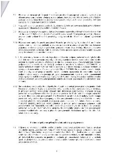 Strana 3 smlouvy obsahující body 3.7 až 4.1. Body 3.7-3.12 definují pravidla pro čerpání finančních prostředků, vracení prostředků, výpověď smlouvy, omezení po…