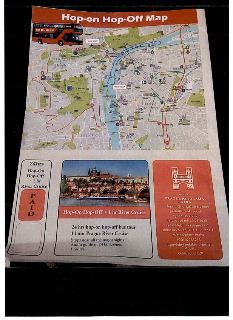 Hop-on Hop-Off Map, map of Prague with bus routes, stops and landmarks. Bottom section offers 'Hop-On Hop-Off + 1 hr River Cruise', 24 hours hop-on hop-off bus…