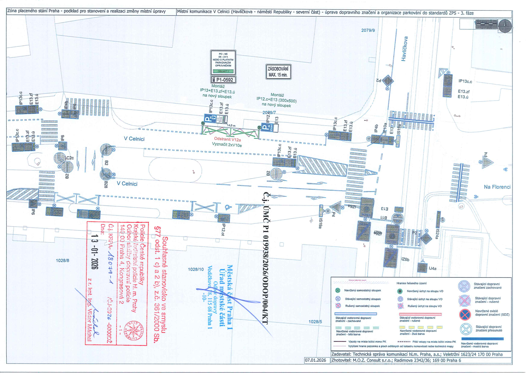 Projektová dokumentace organizace dopravy a parkování v ulici V Celnici v Praze.