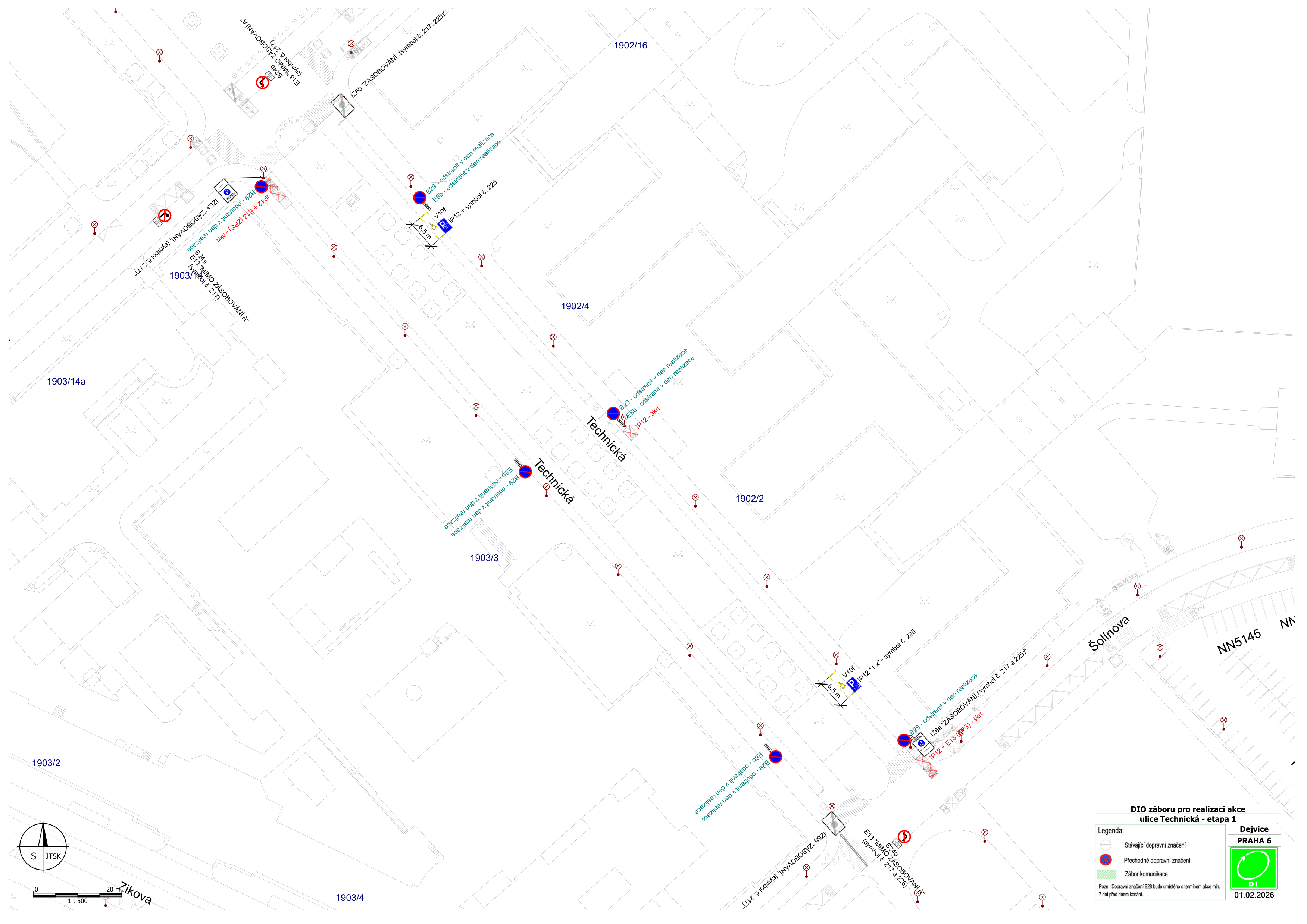 DIO (dopravně inženýrské opatření) pro realizaci akce v ulici Technická, Praha 6.