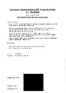 Usnesení Zastupitelstva MČ Praha-Suchdol č.j. 18/4/2026 ze dne 29. 1. 2026. Zastupitelstvo schvaluje poskytnutí darů v celkové výši 680 000 Kč těmto subjektům:…