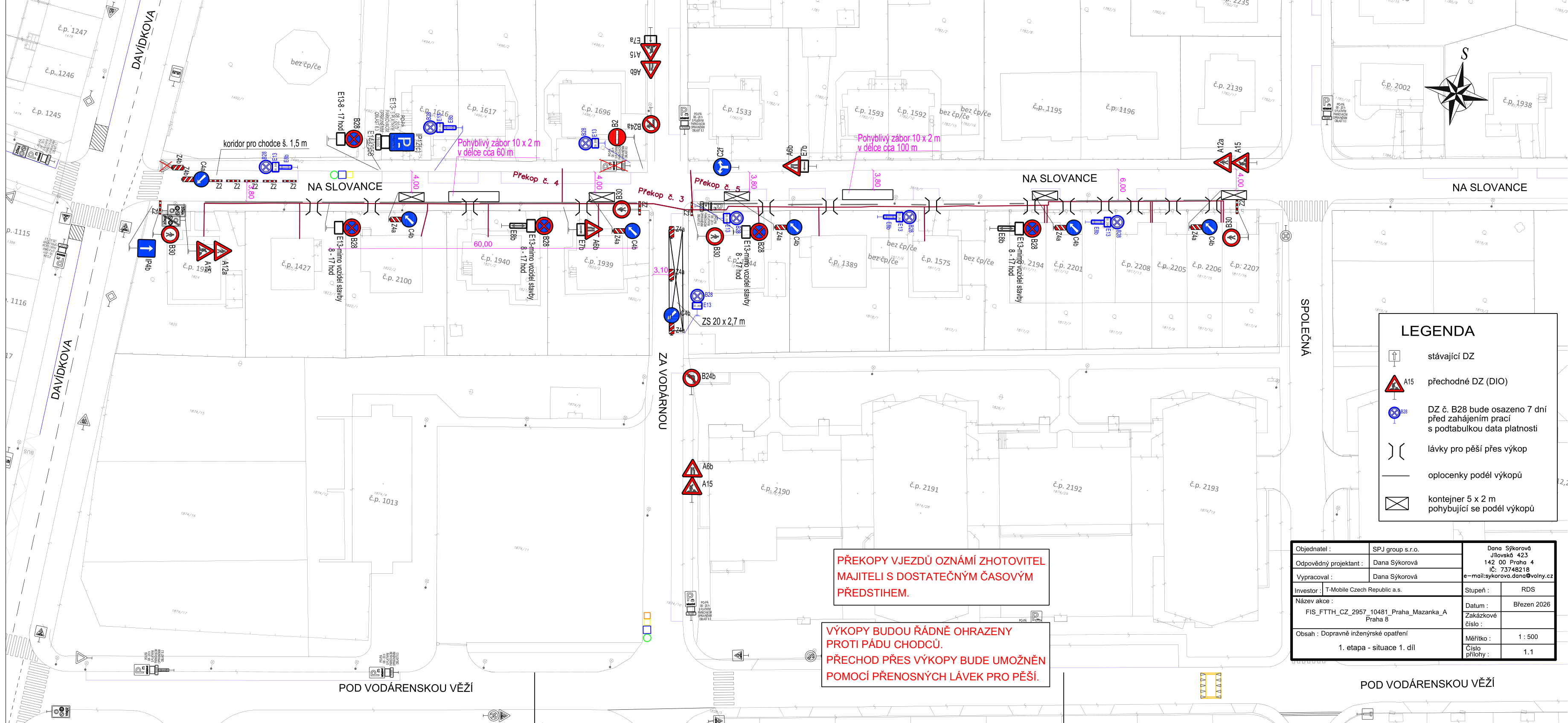 Dopravně inženýrské opatření (DIO) pro stavbu sítě v ulici Na Slovance.