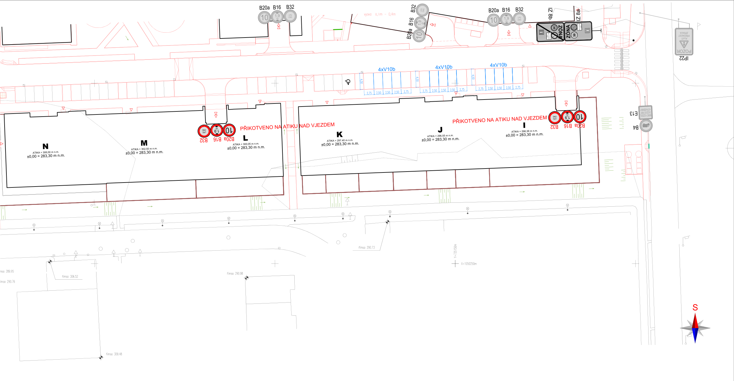Koordinační situační výkres parkovacích ploch a vjezdů k objektům