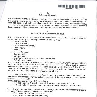 Část nájemní smlouvy obsahující IX. Salvátorskou klauzuli (o neplatnosti částí smlouvy) a X. Informace o zpracování osobních údajů. Pronajímatel informuje náje…