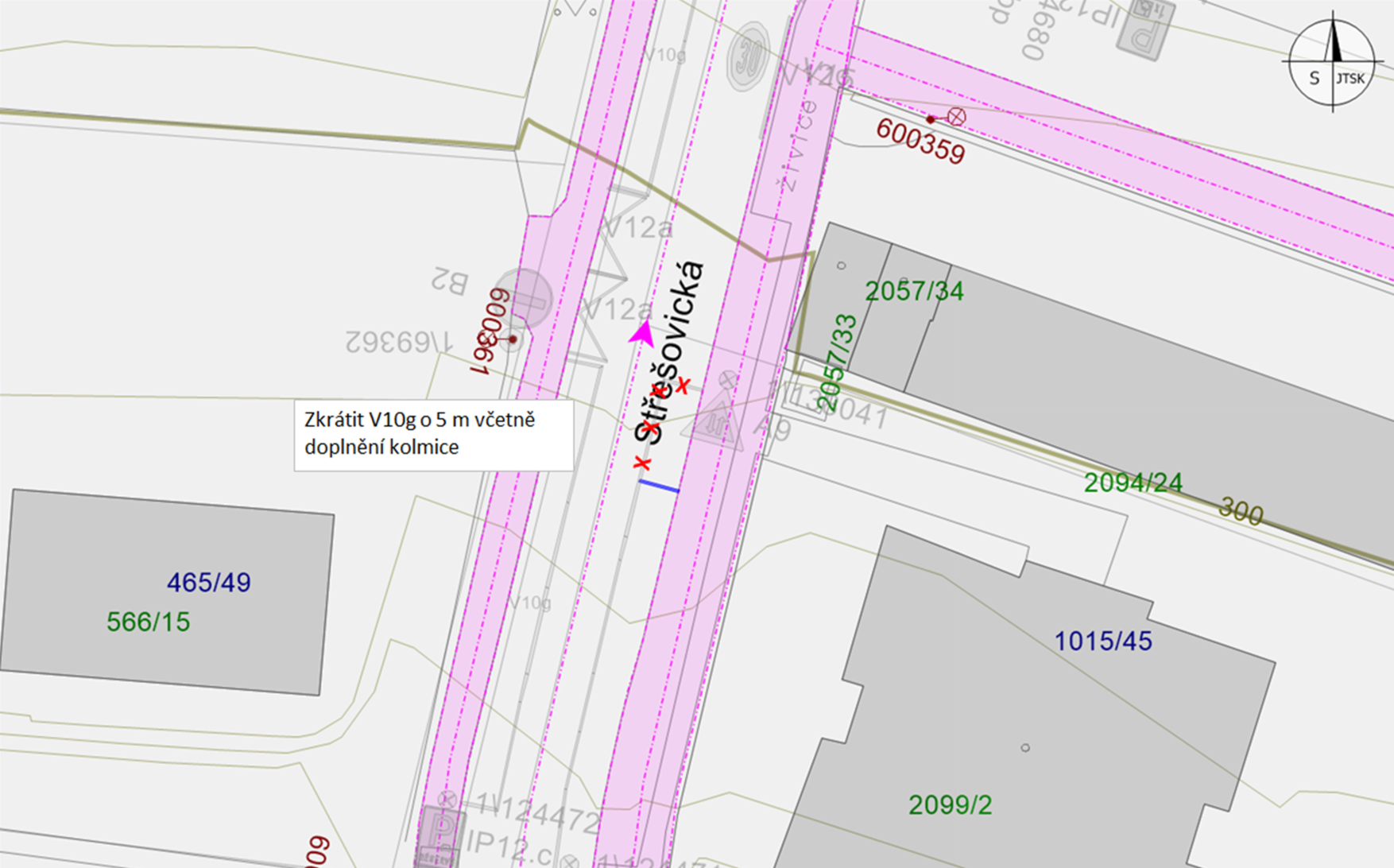 Koordinační situační výkres se zákresem úpravy vodorovného dopravního značení v ulici Střešovická.