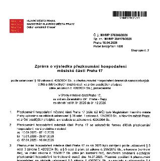 Zpráva o výsledku přezkoumání hospodaření městské části Praha 17 za rok 2025. Vydal: Magistrát hlavního města Prahy, Odbor kontrolních činností. Č. j.: MHMP 37…