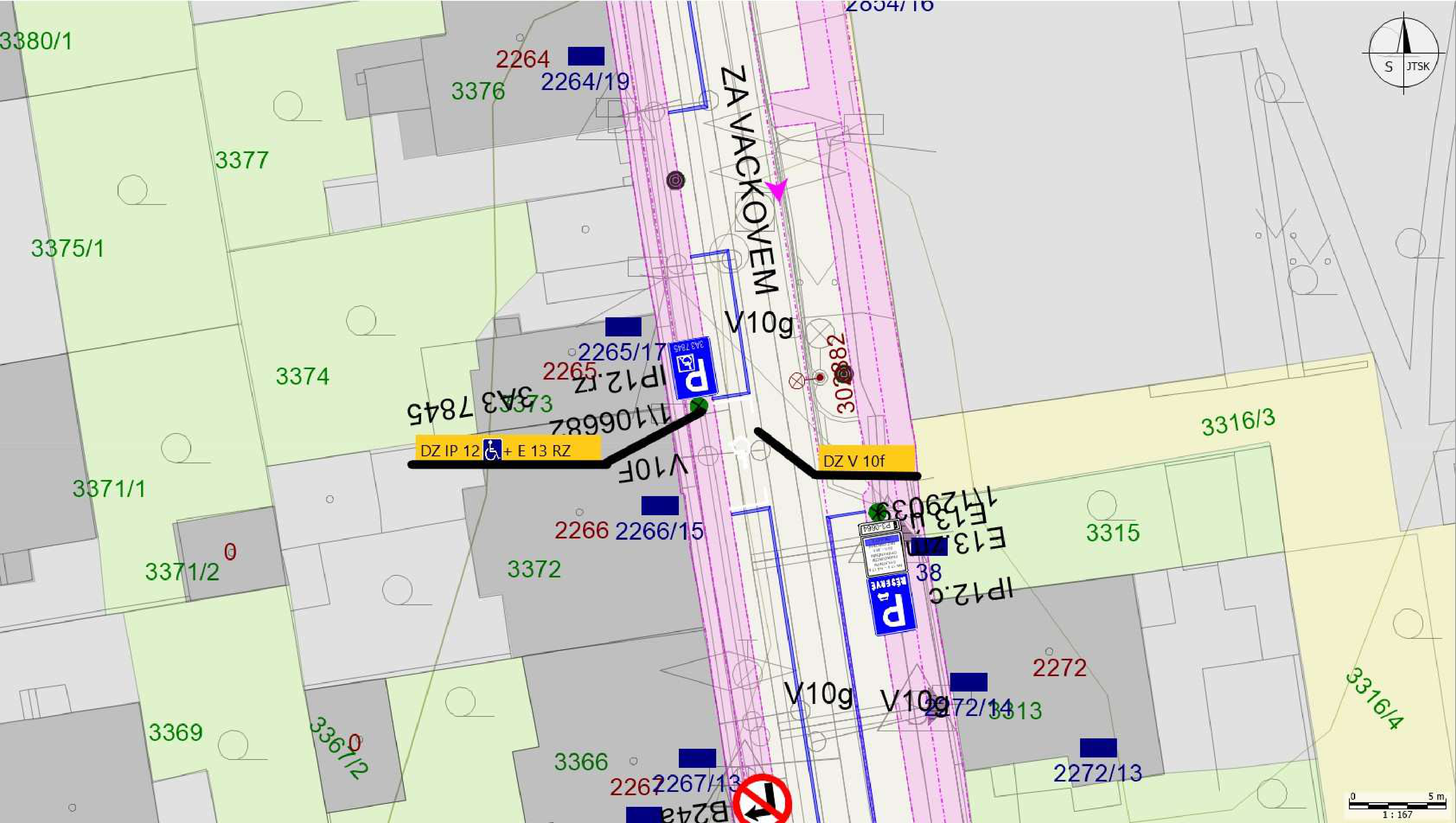 Koordinační výkres dopravního značení v ulici Za Vackovem.